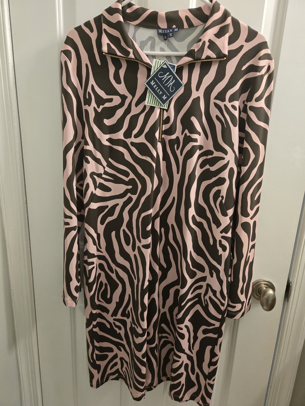 Melly M Pink and Brown Zebra Zip-Front Dress